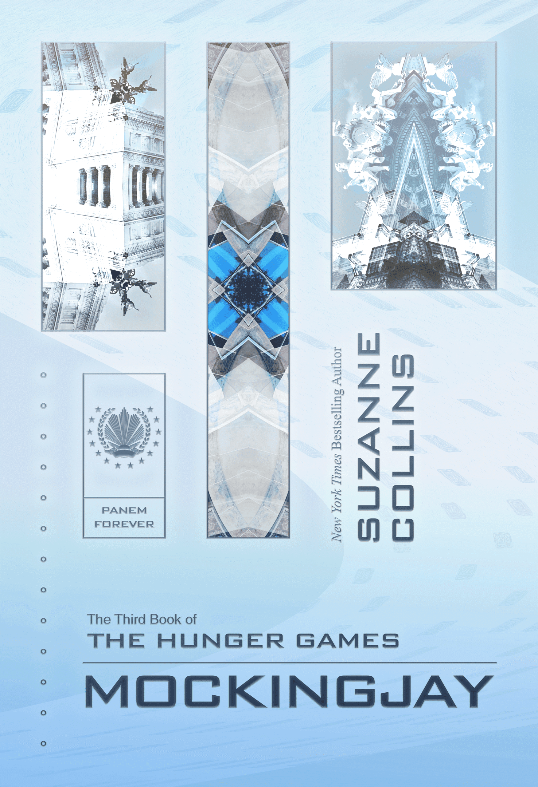 <div class="fb-transcript__body">Redesigned cover for Mockingjay, featuring a pale blue palette, mirrored architectural imagery, fragmented vertical forms, and a colder, more restrained visual tone.</div>