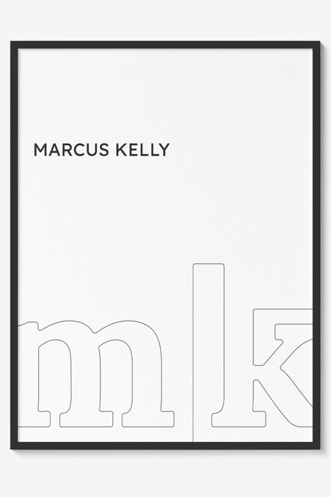 Minimal brand identity graphic created for Marcus Kelly’s personal portfolio