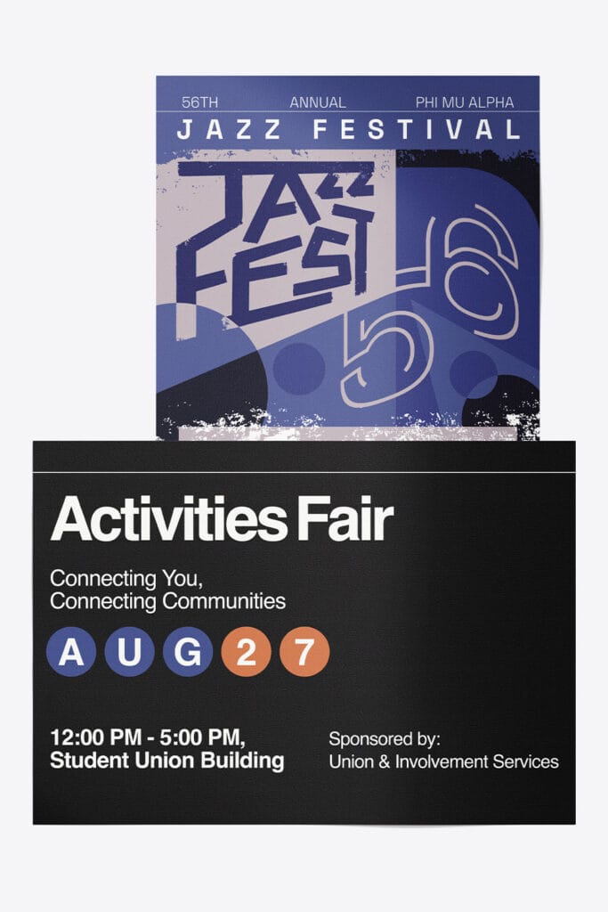Event poster designs created for Union and Involvement Services at Truman State University
